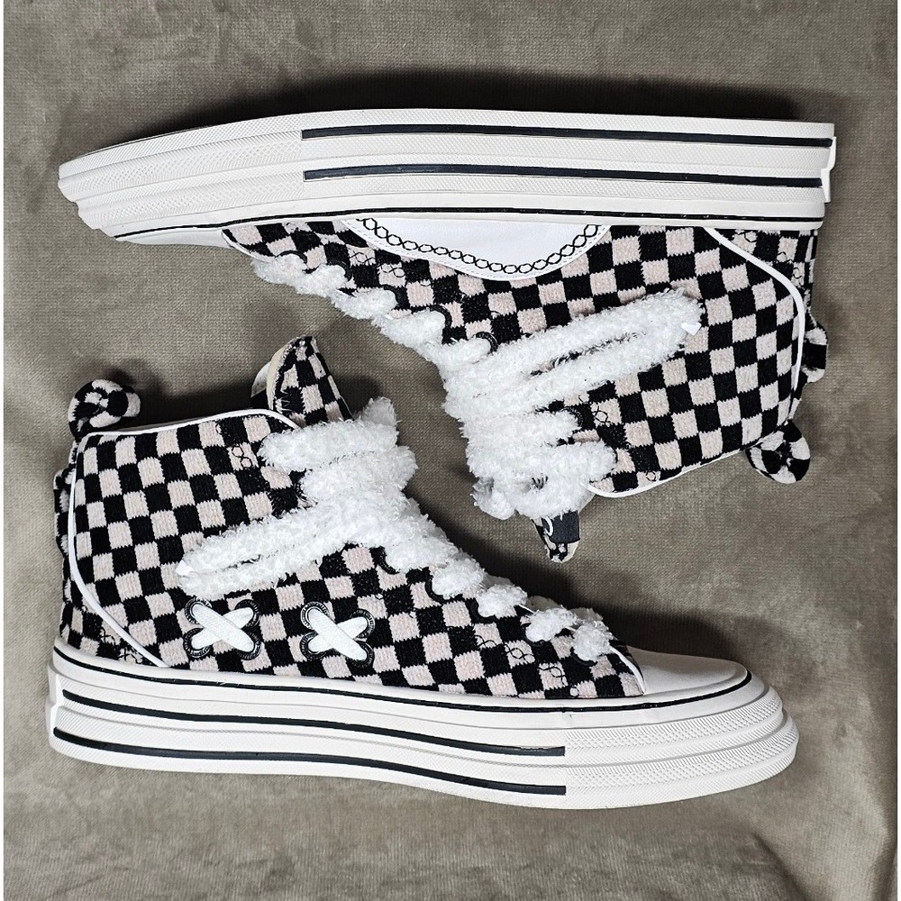 RARE SIA Collective Supask8 High Checkered Black White Sherpa Laces Size 12